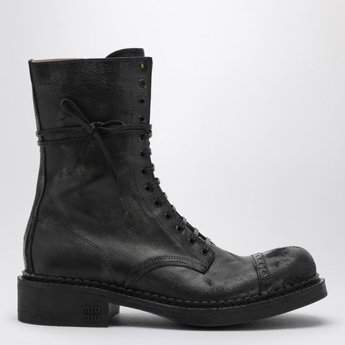 Black leather lace-up boot - Miu Miu - Modalova