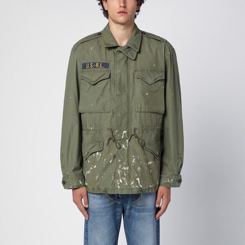 Militärgrüne Jacke aus Baumwolltwill mit Splatter-Details - Polo Ralph Lauren - Modalova