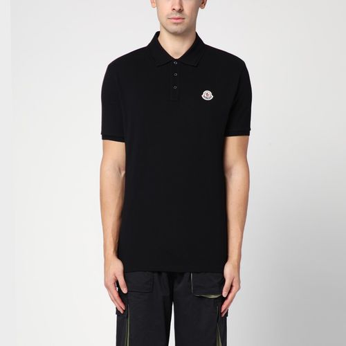 Black cotton polo shirt with logo - Moncler - Modalova