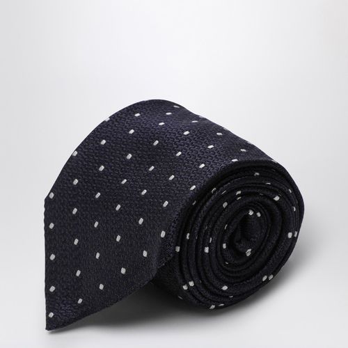 Blue/white polka dot silk tie - Destin - Modalova