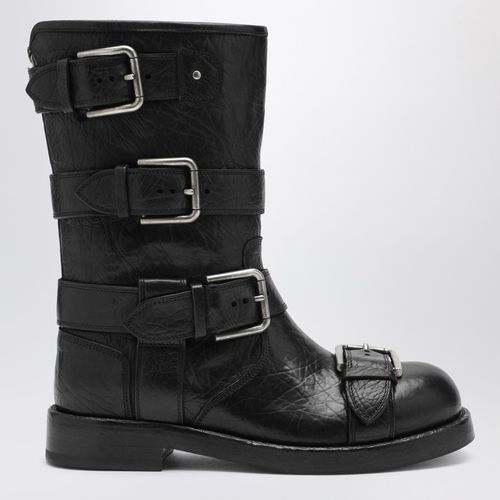 Schwarze Lederstiefel mit Riemen - Dolce&Gabbana - Modalova