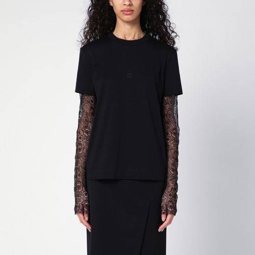 T-shirt sovrapposta nera in cotone e pizzo - Givenchy - Modalova