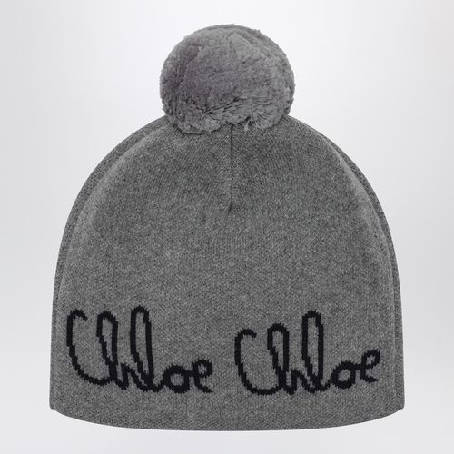 Berretto con pompon grigio con logo - Chloé - Modalova
