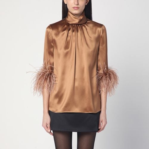 Brown top in double satin with feathers - Dolce&Gabbana - Modalova