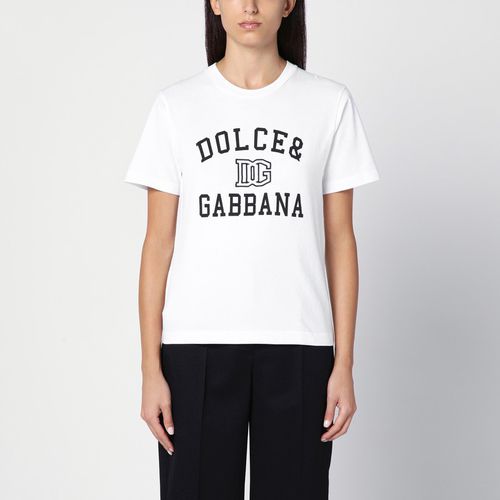 T-shirt bianca in jersey con logo - Dolce&Gabbana - Modalova