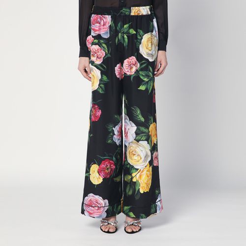 Pantalone pigiama con stampa floreale in seta - Dolce&Gabbana - Modalova