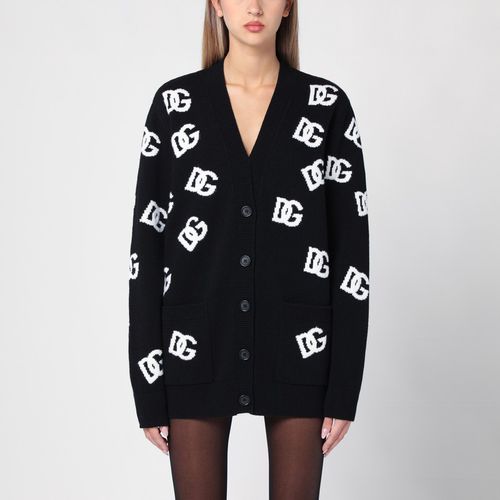 Cardigan nero con logo a intarsio - Dolce&Gabbana - Modalova