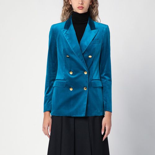 Blue velvet double-breasted jacket - Tagliatore - Modalova