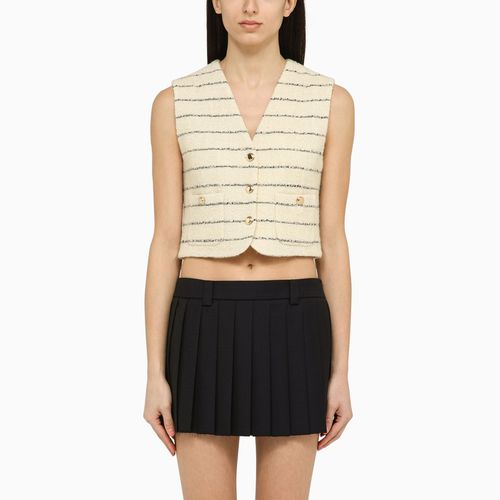 Gilet Cropped a righe avorio/blu in misto lana - Miu Miu - Modalova