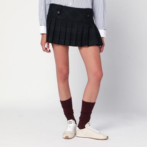 Mini gonna a pieghe blu/verde in lana - Miu Miu - Modalova