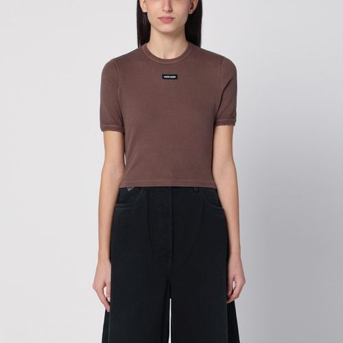 Braunes geripptes Cropped T-Shirt - Miu Miu - Modalova