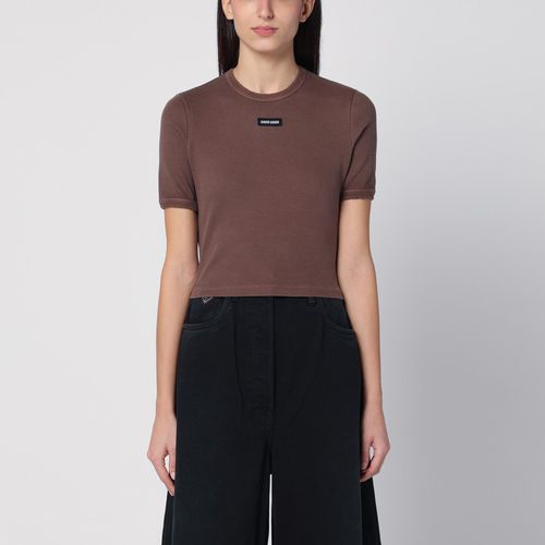 Brown ribbed cropped T-shirt - Miu Miu - Modalova