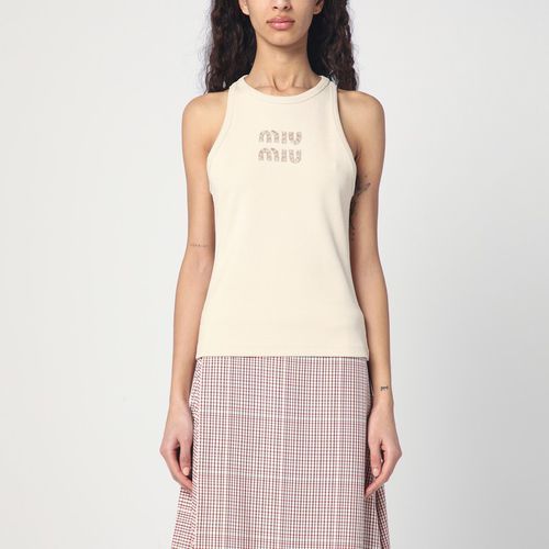 Top ivory with embroidered logo - Miu Miu - Modalova