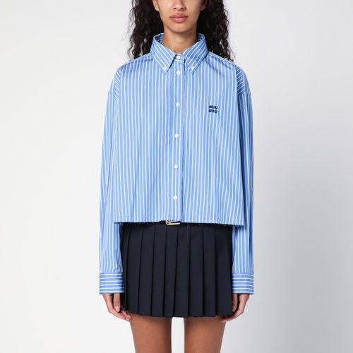 Camicia a righe azzurra con logo - Miu Miu - Modalova