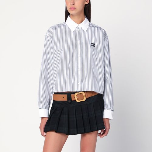 Camicia bianca a righe con logo - Miu Miu - Modalova