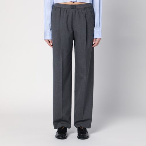 Grey wool pants with logo - Miu Miu - Modalova