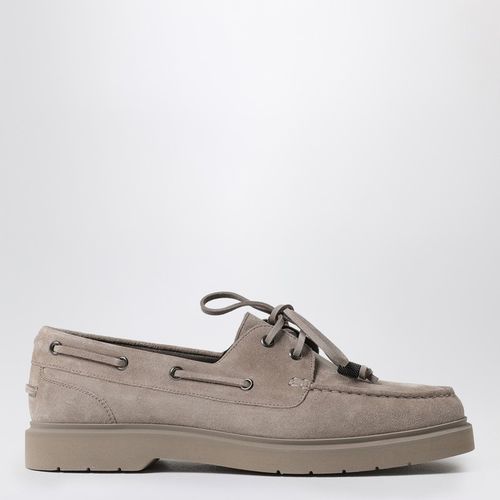 Taupe grey suede boat loafer - Brunello Cucinelli - Modalova
