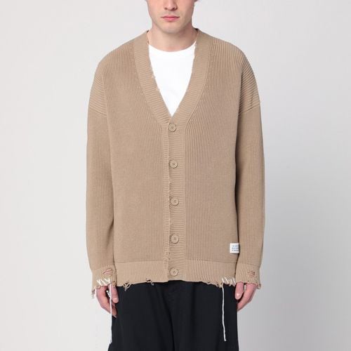 Cardigan beige in cotone con usure - MM6 Maison Margiela - Modalova