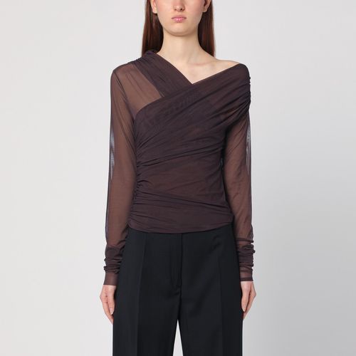 Asymmetrical draped brown top - THE ANDAMANE - Modalova