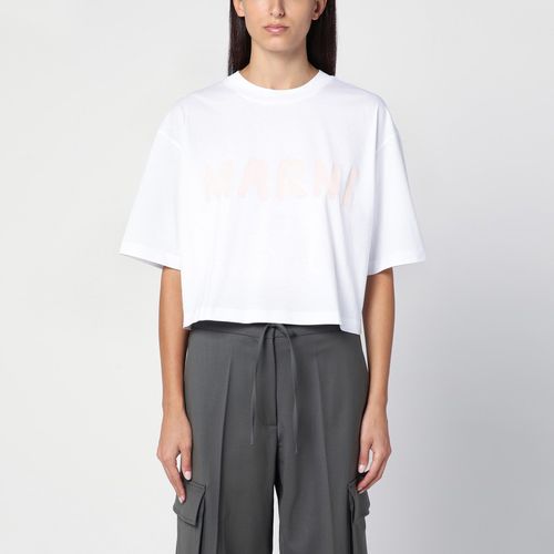 T-shirt cropped bianca con stampa logo - Marni - Modalova