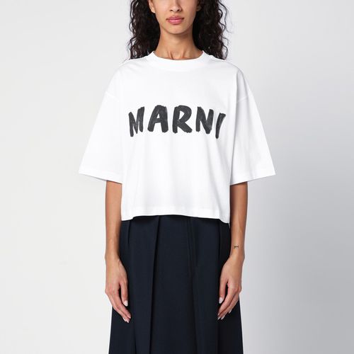 T-shirt cropped bianca con stampa logo - Marni - Modalova