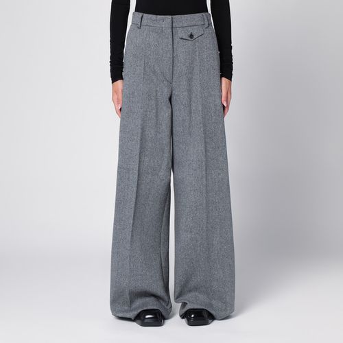 Black wool blend tweed wide trousers - Sportmax - Modalova