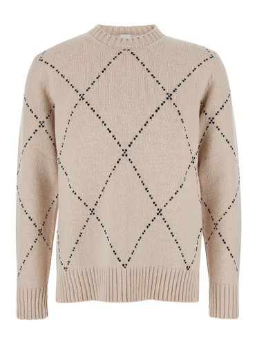 Beige Diamond Pattern Crewneck Sweater In Wool Man - Eleventy - Modalova