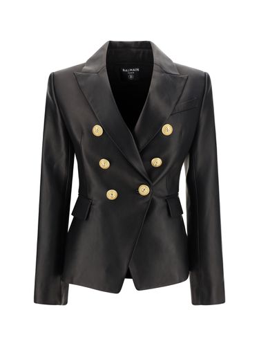 Double-breasted Leather Blazer - Balmain - Modalova