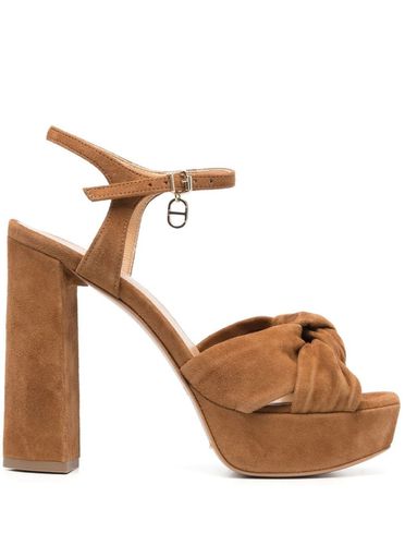 Lace-top Sandals Suede Finish Brown Leather Woman - TwinSet - Modalova