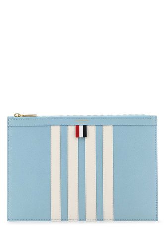 Pastel Light Blue Leather Clutch - Thom Browne - Modalova