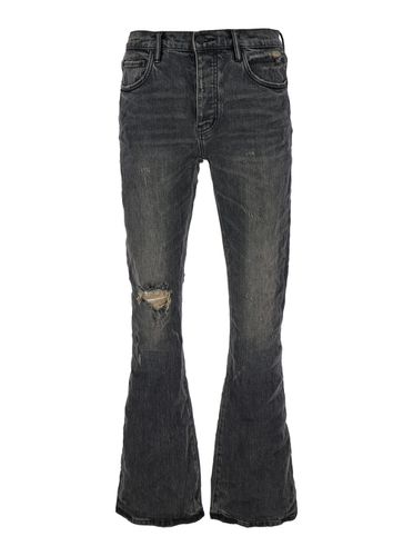 Black Flared Jeans With Crinkled Effect In Stretch Cotton Denim Man - Purple Brand - Modalova