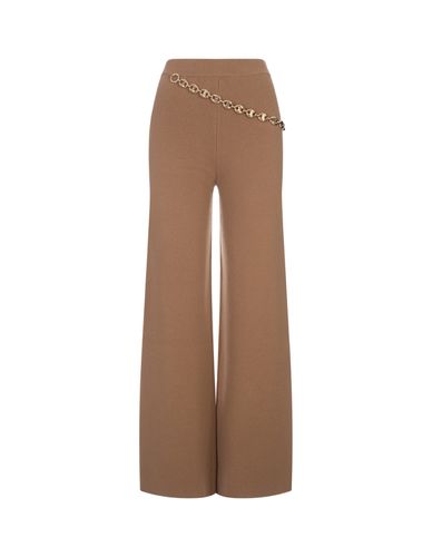 Camel Wool And Cashmere Wide-leg Trousers With Chain - Paco Rabanne - Modalova