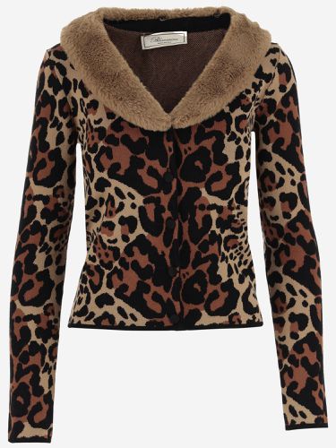 Viscose Blend Cardigan With Faux Fur Collar - Blumarine - Modalova