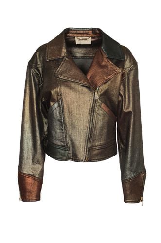 Metallic Cropped Biker Jacket - Alberta Ferretti - Modalova