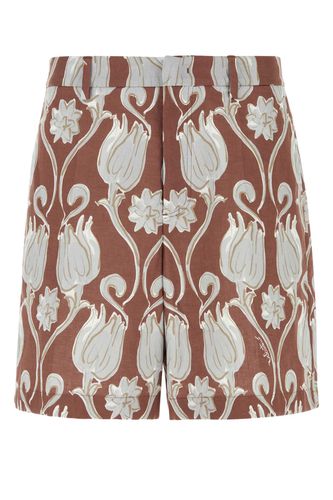 Printed Linen Bermuda Shorts - Valentino Garavani - Modalova