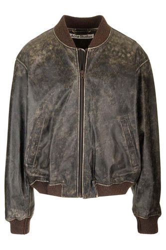 Logo Embossed Faded Leather Jacket - Acne Studios - Modalova