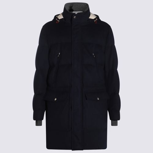 Dark Blue Wool Down Jacket - Brunello Cucinelli - Modalova