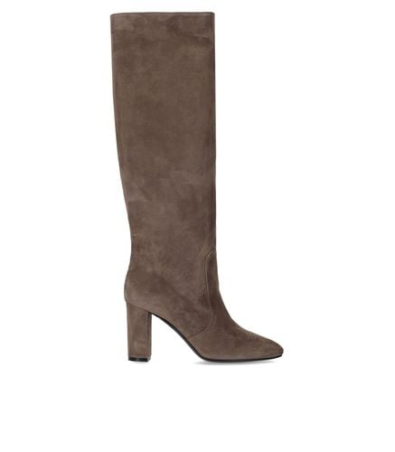 Taupe Grey Calf Suede Knee Boots - Via Roma 15 - Modalova