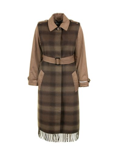 Long Checked Trench Coat With Fringes - Marella - Modalova