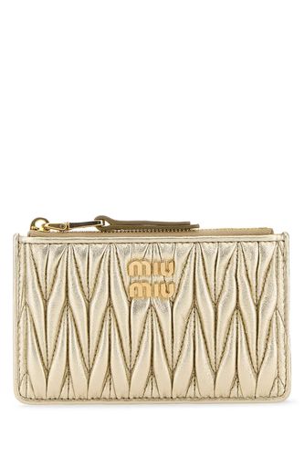 Metallic Gold Leather Card Holder - Miu Miu - Modalova