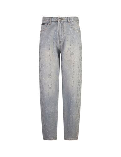 Denim Trousers Mom Fit Strass Monogram - Philipp Plein - Modalova