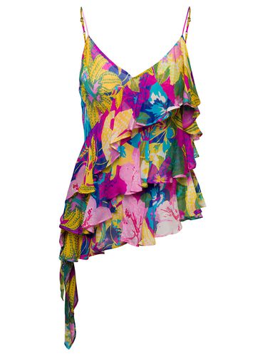 Asymmetric Ruffled Top With Graphic Print In Viscose Woman - MSGM - Modalova