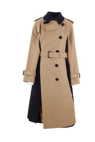 Melton Double-breasted Belted Gabardine Trench Coat - Sacai - Modalova