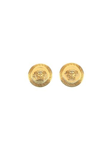 Gold Brass Tribute Medusa Earrings - Versace - Modalova