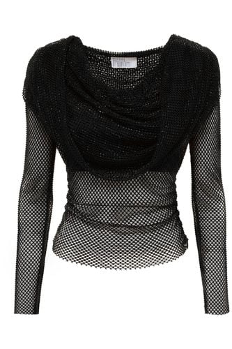 Rhinestone Fishnet Hooded Top - Giuseppe di Morabito - Modalova