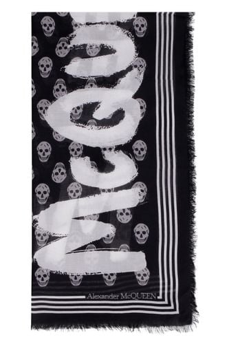 Scarf With All-over Skull Print And Graffiti Logo - Alexander McQueen - Modalova