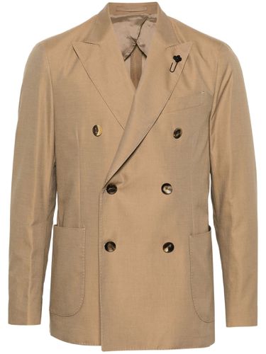 Camel Brown Cotton Double-breasted Blazer - Lardini - Modalova