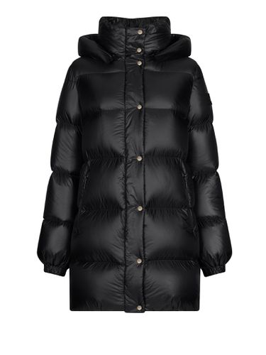 Womens Long Black Quilted Down Jacket With Buttons - Add - Modalova