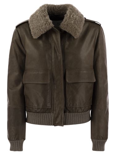 Leather Bomber Jacket And Shearling Collar - Brunello Cucinelli - Modalova