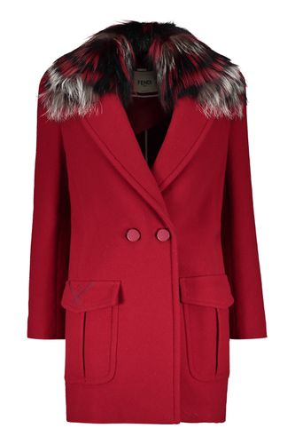 Fendi Virgin Wool Coat With Fox Fur - Fendi - Modalova